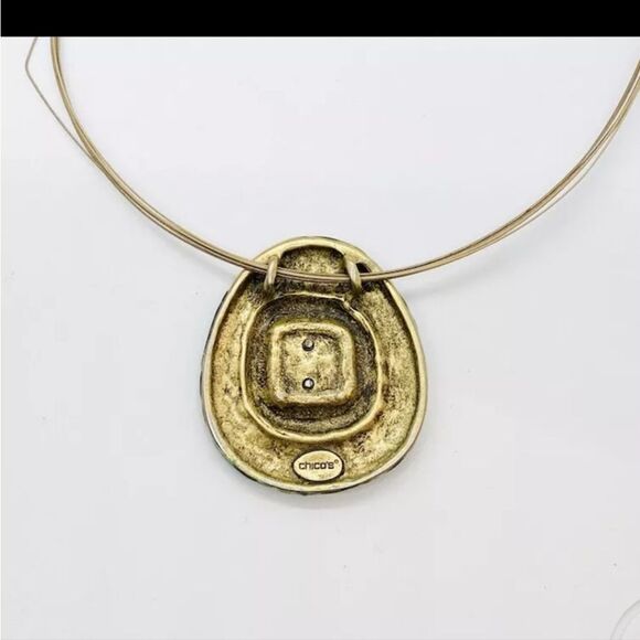 Vintage signed CHICO'S Gold Tone Large Multi Green Enamel Necklace 16-20" - Picture 6 of 6